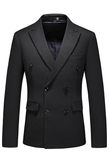 Black Peak Lapel Double Breasted 3 Pieces Men's Prom Suits